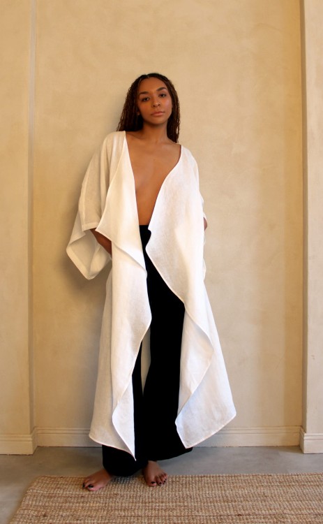 Lniane Kimono Długie Białe