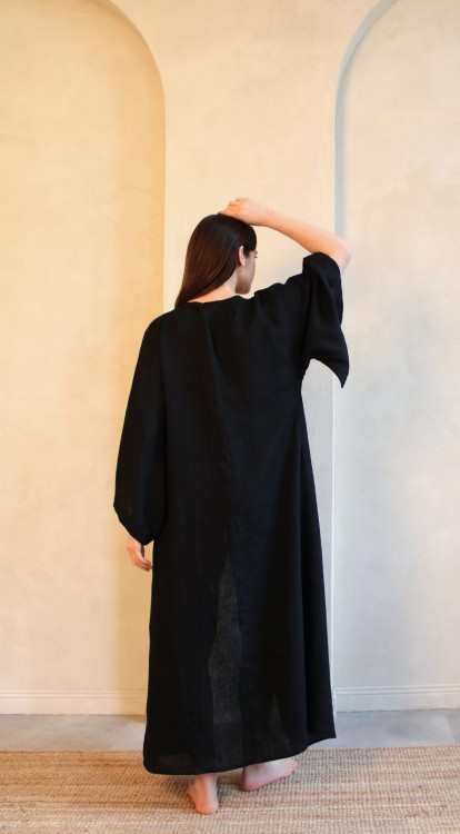 Lniane Kimono Długie Czarne
