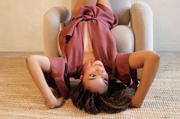 Lniane Kimono Krótkie Marsala