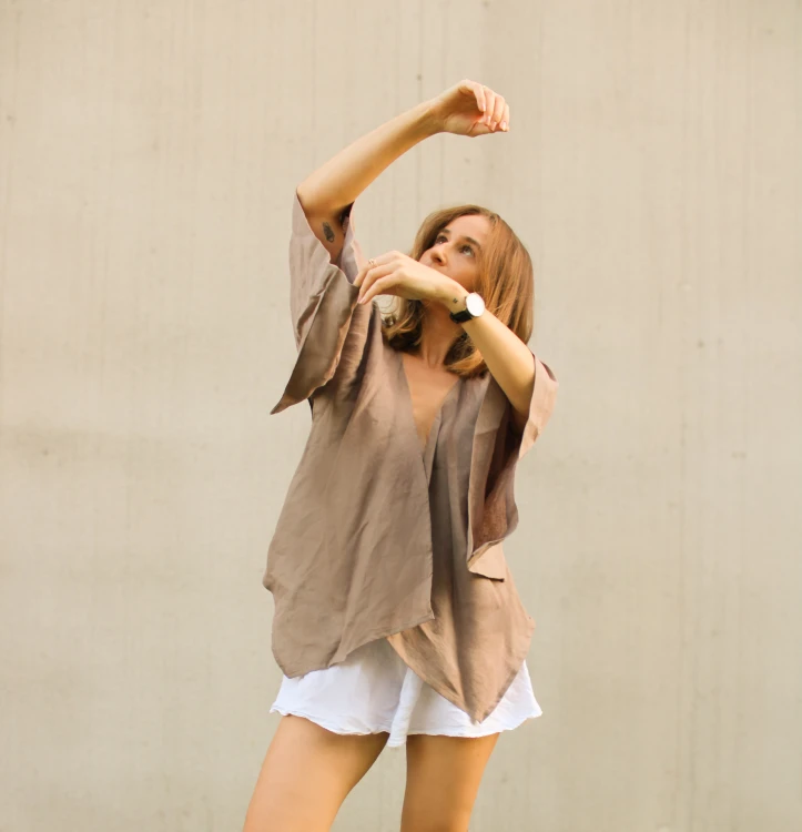 Lniane Kimono Krótkie Taupe